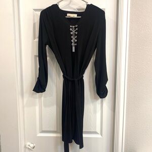 Michael Kors Black Long Sleeve Dress with Lace-Up Detail